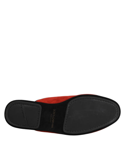 Dolce & Gabbana Men's Satin Velvet & Suede Leather Flat Slider Sandals - Orange