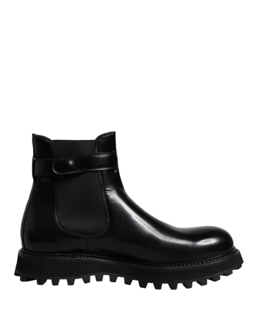 Dolce & Gabbana Men's Calf Leather & Rubber Flat Chelsea Mid-Calf Boots - Black