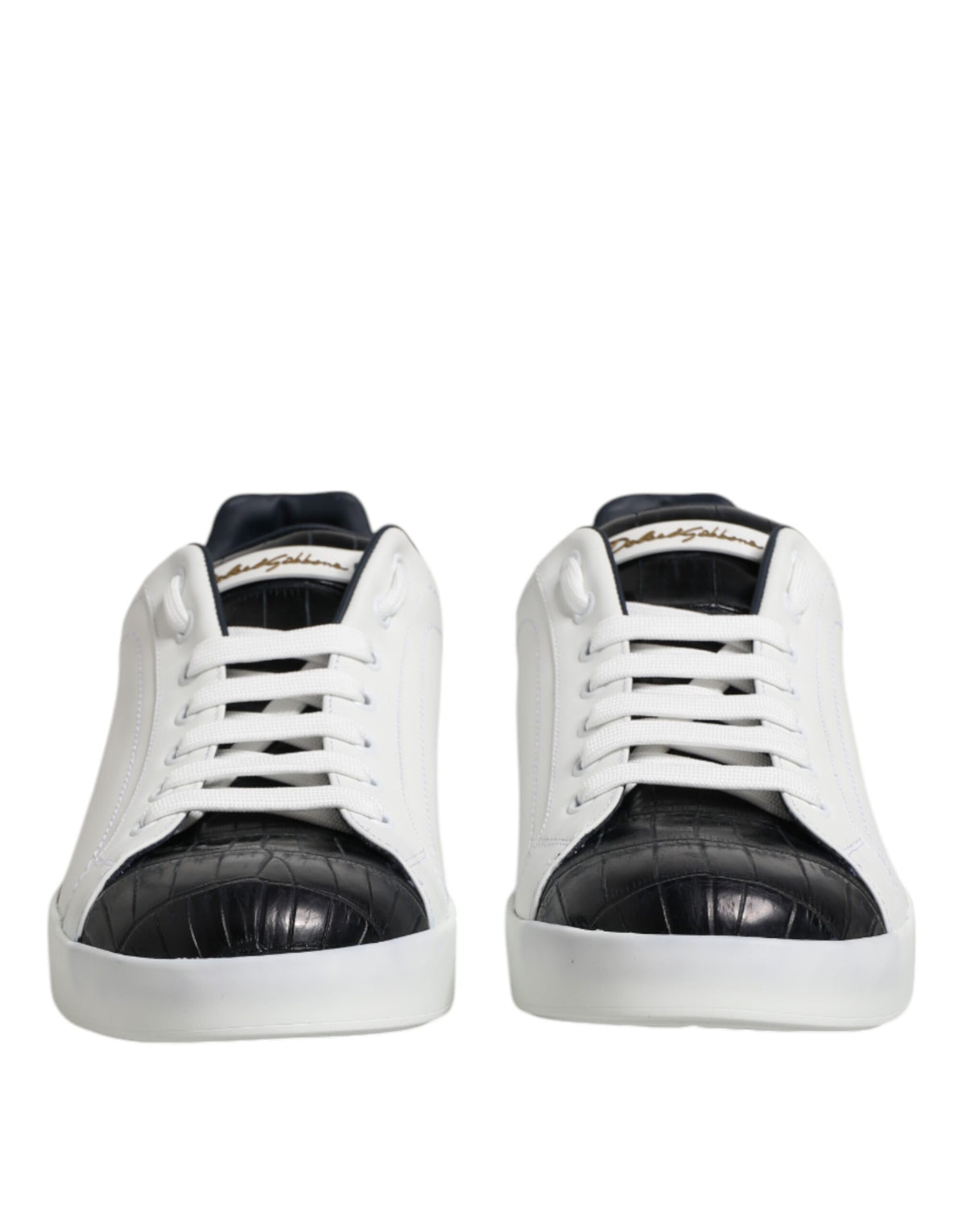 Dolce & Gabbana Men's Fashion Calfskin Crocodile Leather & Rubber Sneakers - Black White