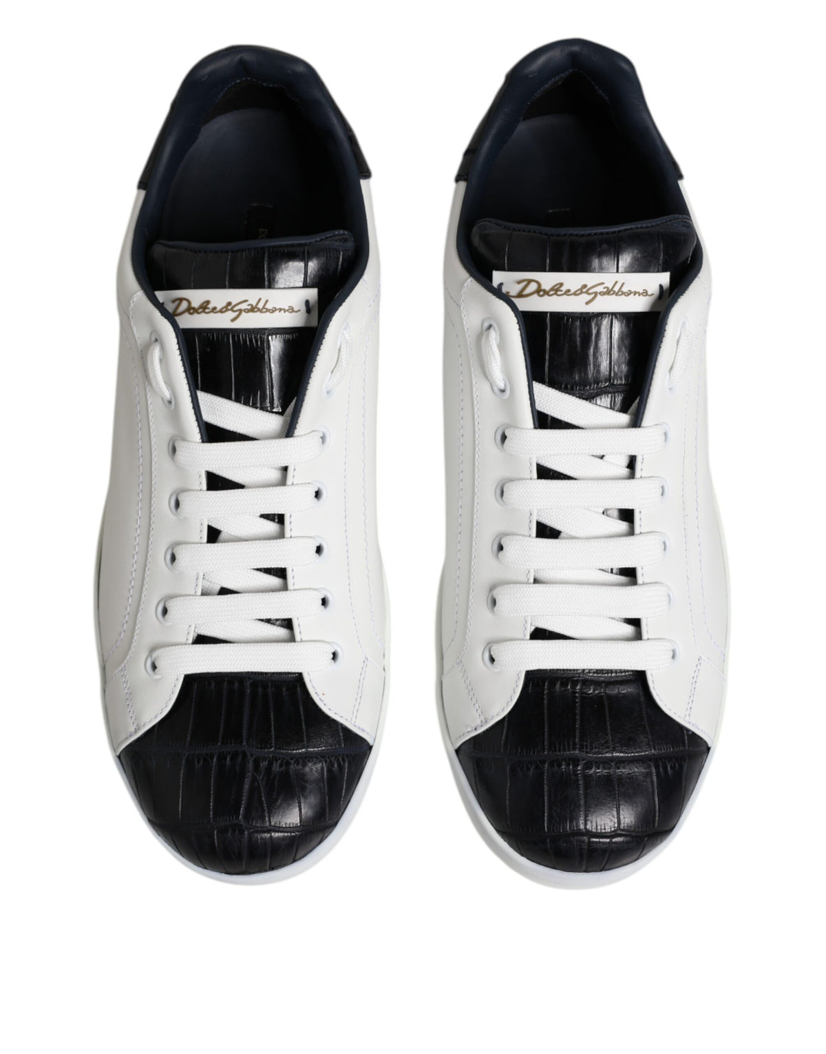 Dolce & Gabbana Men's Fashion Calfskin Crocodile Leather & Rubber Sneakers - Black White