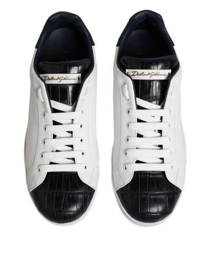 Dolce & Gabbana Men's Fashion Calfskin Crocodile Leather & Rubber Sneakers - Black White