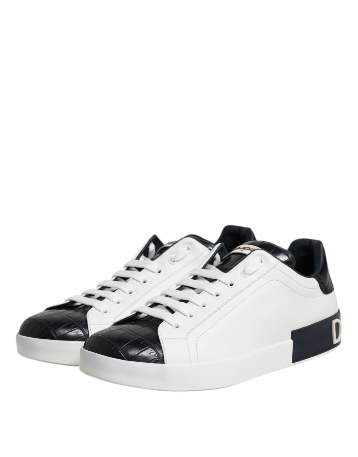 Dolce & Gabbana Men's Fashion Calfskin Crocodile Leather & Rubber Sneakers - Black White
