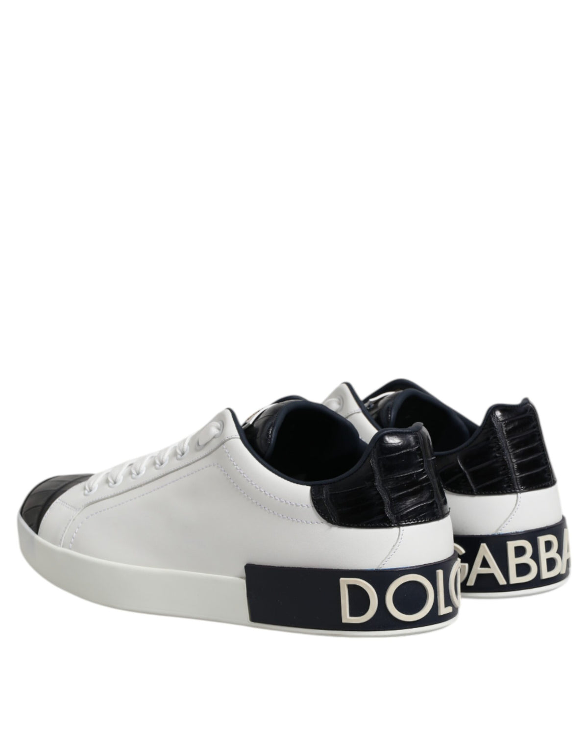 Dolce & Gabbana Men's Fashion Calfskin Crocodile Leather & Rubber Sneakers - Black White