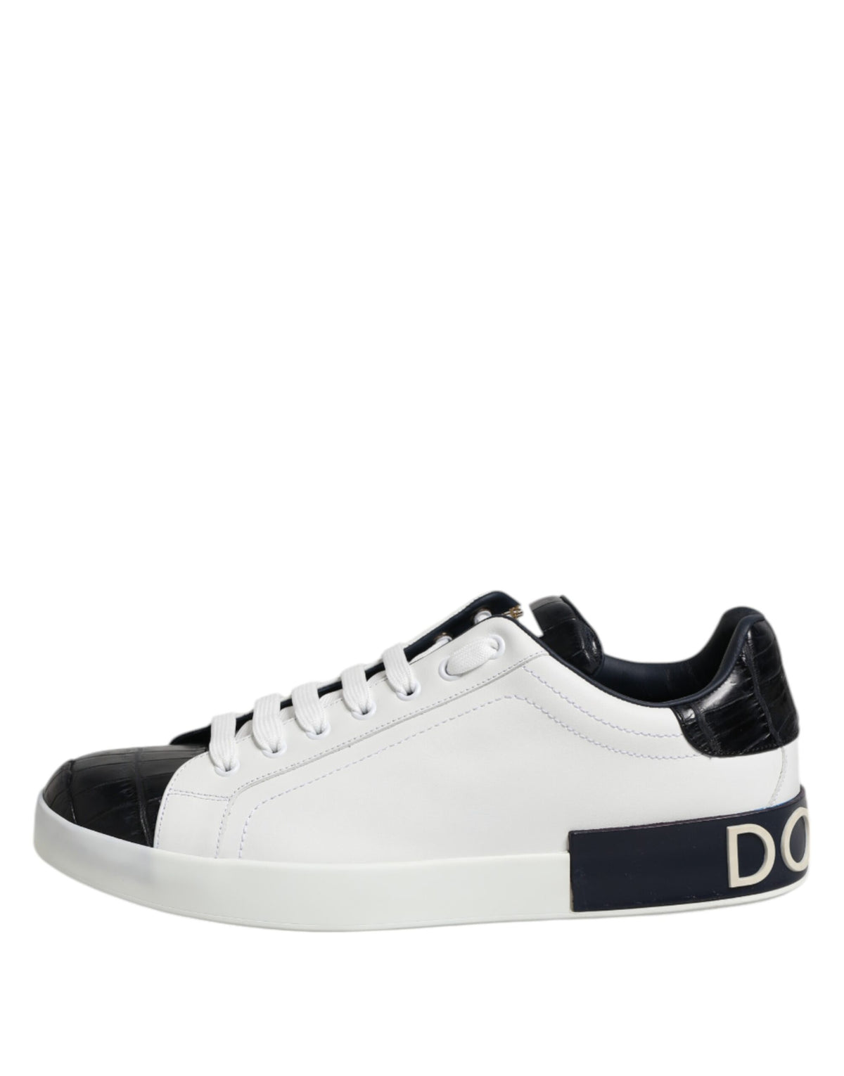 Dolce & Gabbana Men's Fashion Calfskin Crocodile Leather & Rubber Sneakers - Black White