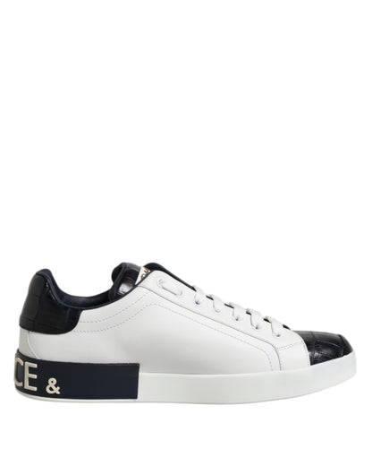 Dolce & Gabbana Men's Fashion Calfskin Crocodile Leather & Rubber Sneakers - Black White