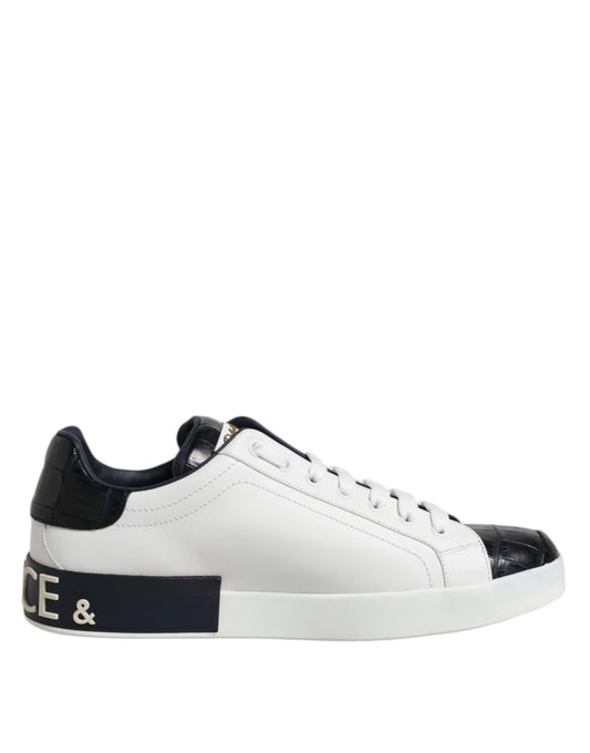 Dolce & Gabbana Men's Fashion Calfskin Crocodile Leather & Rubber Sneakers - Black White