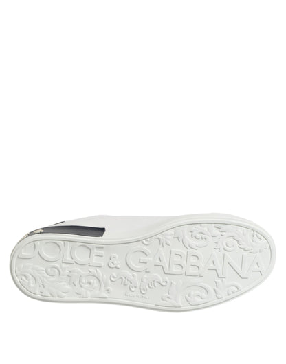 Dolce & Gabbana Men's Fashion Calfskin Crocodile Leather & Rubber Sneakers - Black White