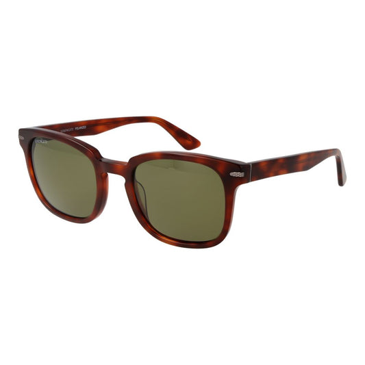 Sunglasses by Serengeti for unisex in polyester polyethylene leather brown & green features an lustrous full-rim square frame design with brown coloured frame detailing and category-3-dark-tint polarized photochromatic lens for a lustrous aesthetic.