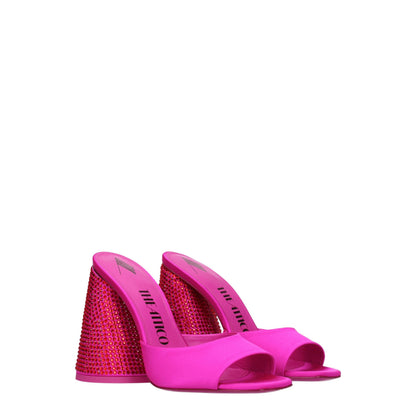 Very-High-Heel Sandals by The Attico for women in leather & satin and fuchsia, pink & red presents a captivating silhouette, showcasing the signature style of the Women's Leather & Satin Very-High-Heel Sandals with a captivating high-heel 11-cm-heel very-high-heel and captivating open toe style.
