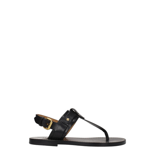 Isabel Marant Black Leather Flip-Flop Sandal