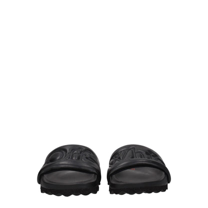 Off-White Black Leather Slippers