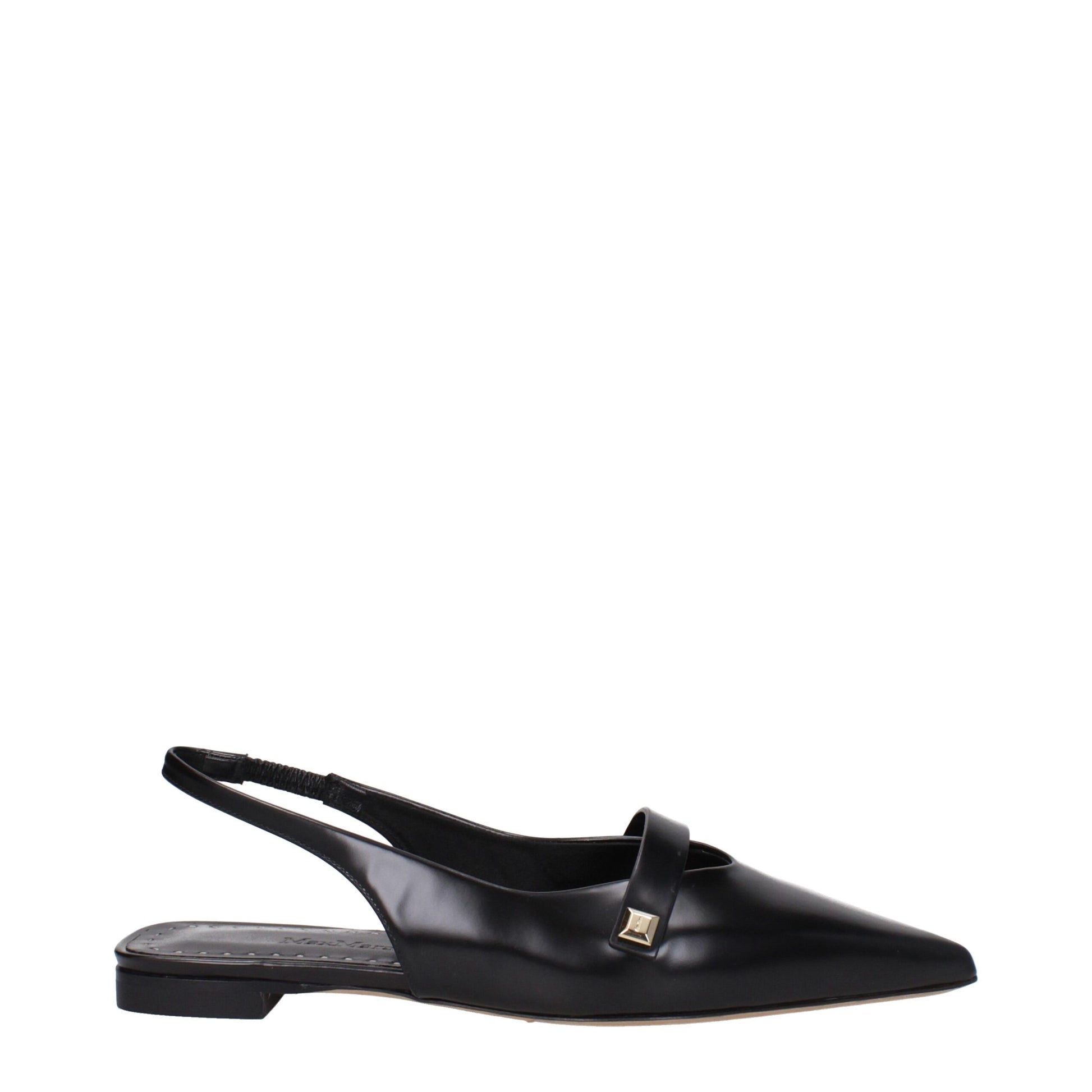 Flat Sandals by Max Mara for women in leather black presents a sculptural silhouette, showcasing the Women's Leather Flat Sandals design with a sculptural flat and for a premium look.