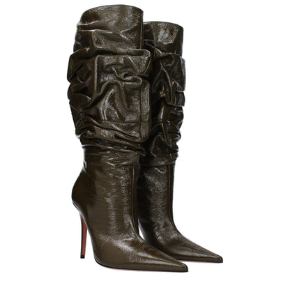 Amina Muaddi Green Leather Boots