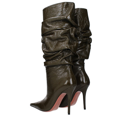 Amina Muaddi Green Leather Boots