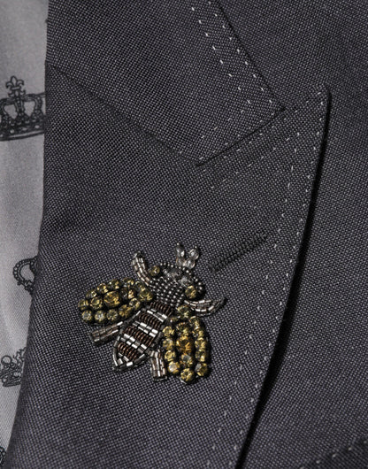 Dolce & Gabbana Dark Gray Bee Embroidery SICILIA Coat Blazer