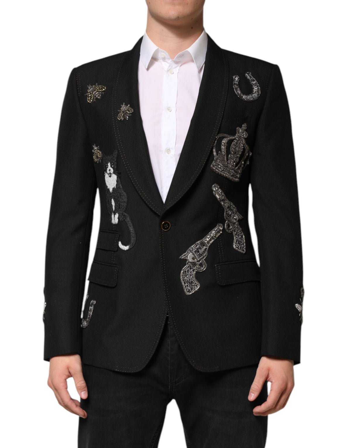 Dolce & Gabbana Men's Single Breasted Mohair Silk Nylon & Virgin Wool Blazer - Black