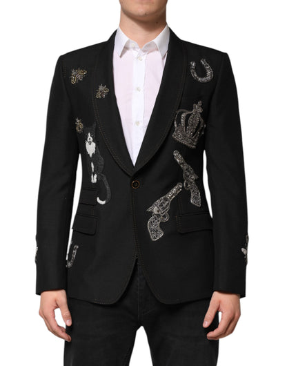 Dolce & Gabbana Men's Single Breasted Mohair Silk Nylon & Virgin Wool Blazer - Black