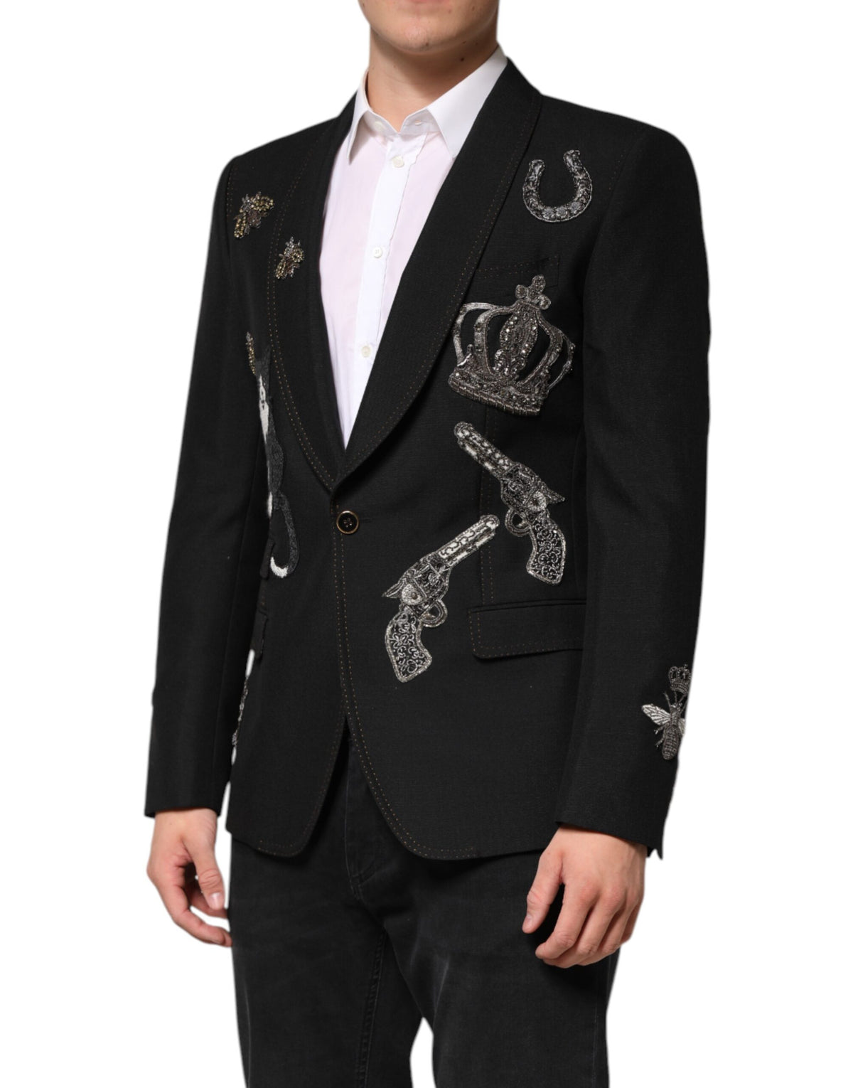 Dolce & Gabbana Men's Single Breasted Mohair Silk Nylon & Virgin Wool Blazer - Black