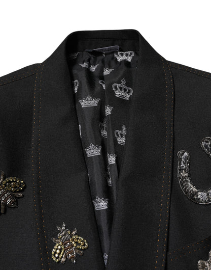 Dolce & Gabbana Men's Single Breasted Mohair Silk Nylon & Virgin Wool Blazer - Black