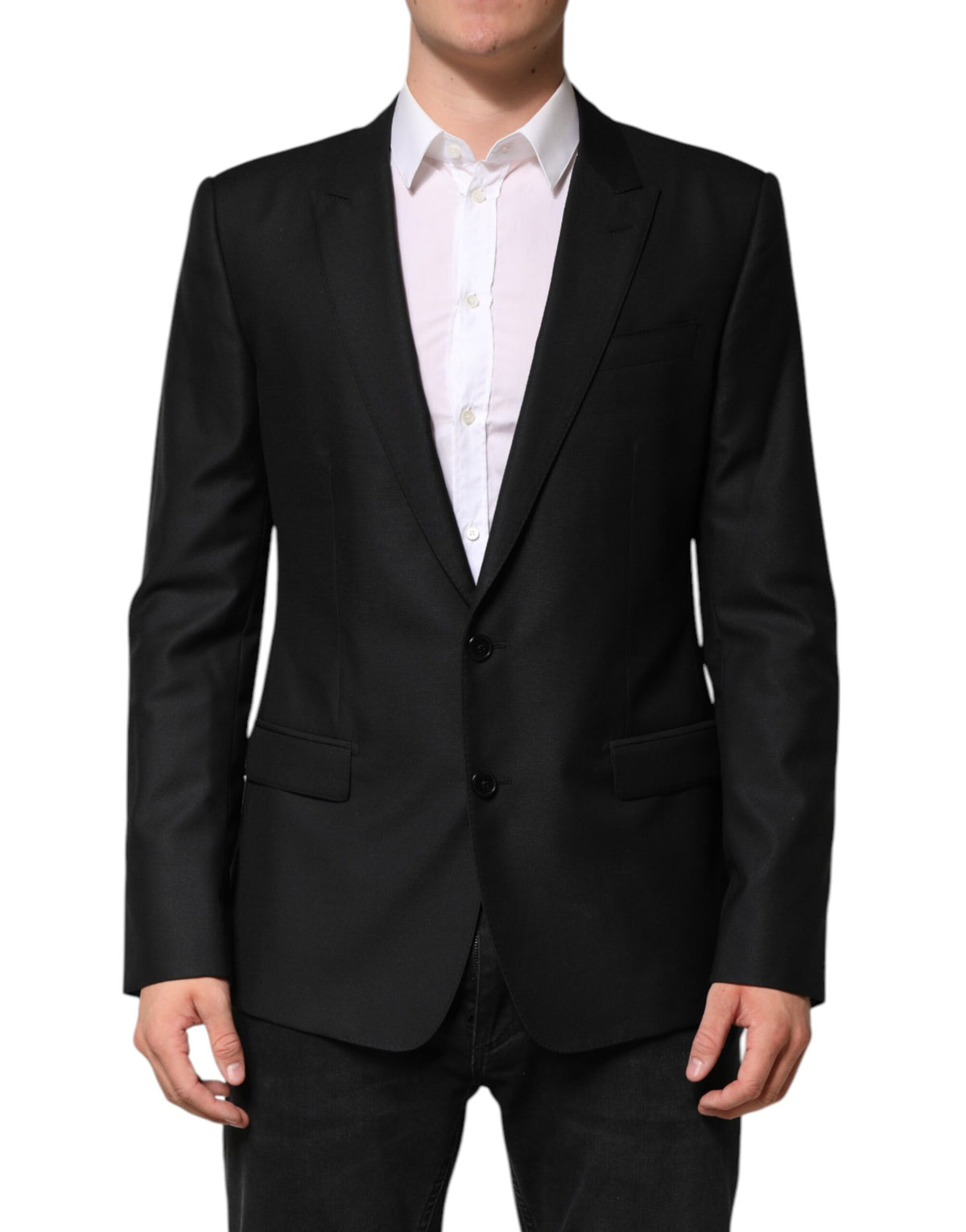 Dolce & Gabbana Men's Single Breasted Virgin Wool Silk Viscose & Cupro Blazer - Black