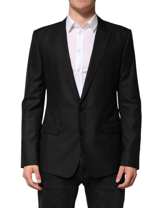 Dolce & Gabbana Men's Single Breasted Virgin Wool Silk Viscose & Cupro Blazer - Black