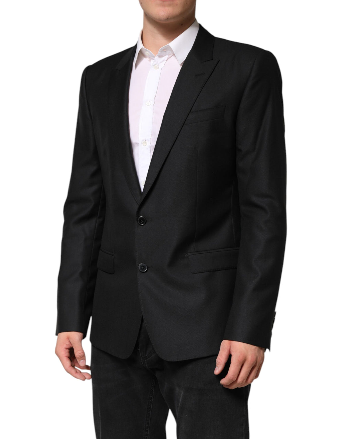 Dolce & Gabbana Men's Single Breasted Virgin Wool Silk Viscose & Cupro Blazer - Black