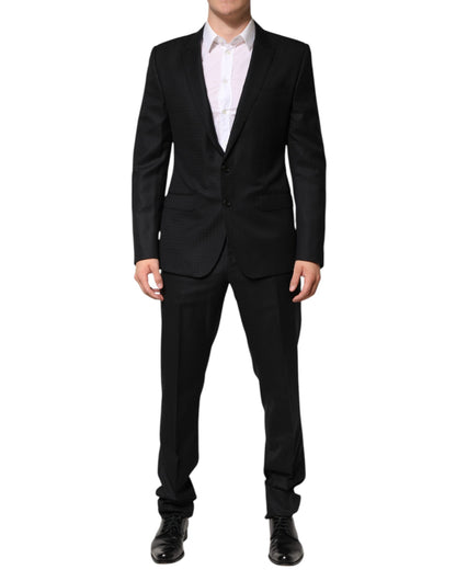 Dolce & Gabbana Men's Regular Fit Slim Mid Rise Virgin Wool Cashmere Silk & Viscose Pant Suit - Black Jacquard