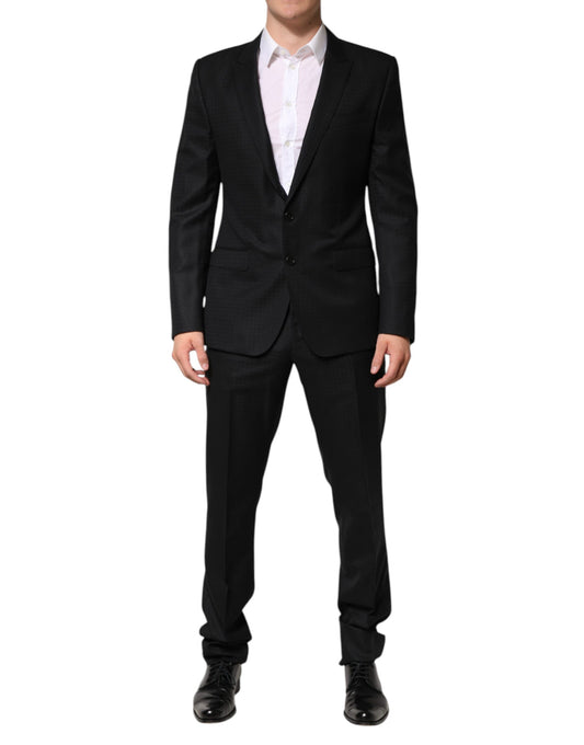 Dolce & Gabbana Men's Regular Fit Slim Mid Rise Virgin Wool Cashmere Silk & Viscose Pant Suit - Black Jacquard