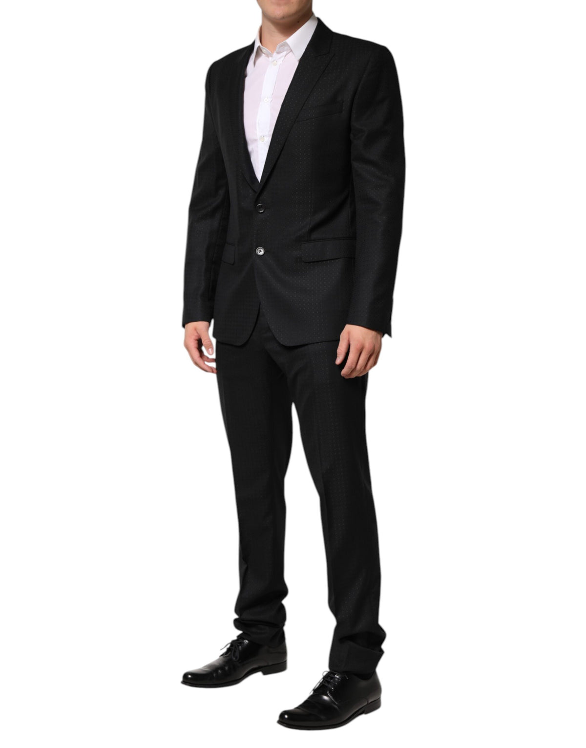 Dolce & Gabbana Men's Regular Fit Slim Mid Rise Virgin Wool Cashmere Silk & Viscose Pant Suit - Black Jacquard