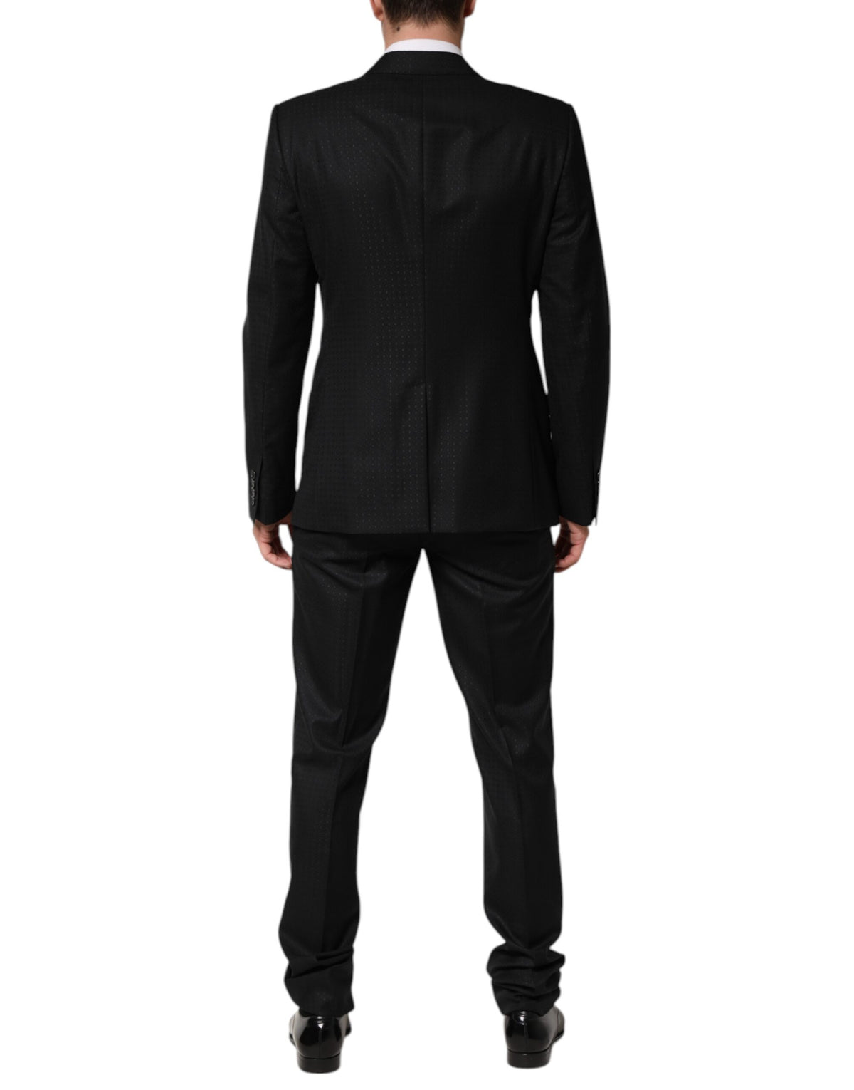 Dolce & Gabbana Men's Regular Fit Slim Mid Rise Virgin Wool Cashmere Silk & Viscose Pant Suit - Black Jacquard