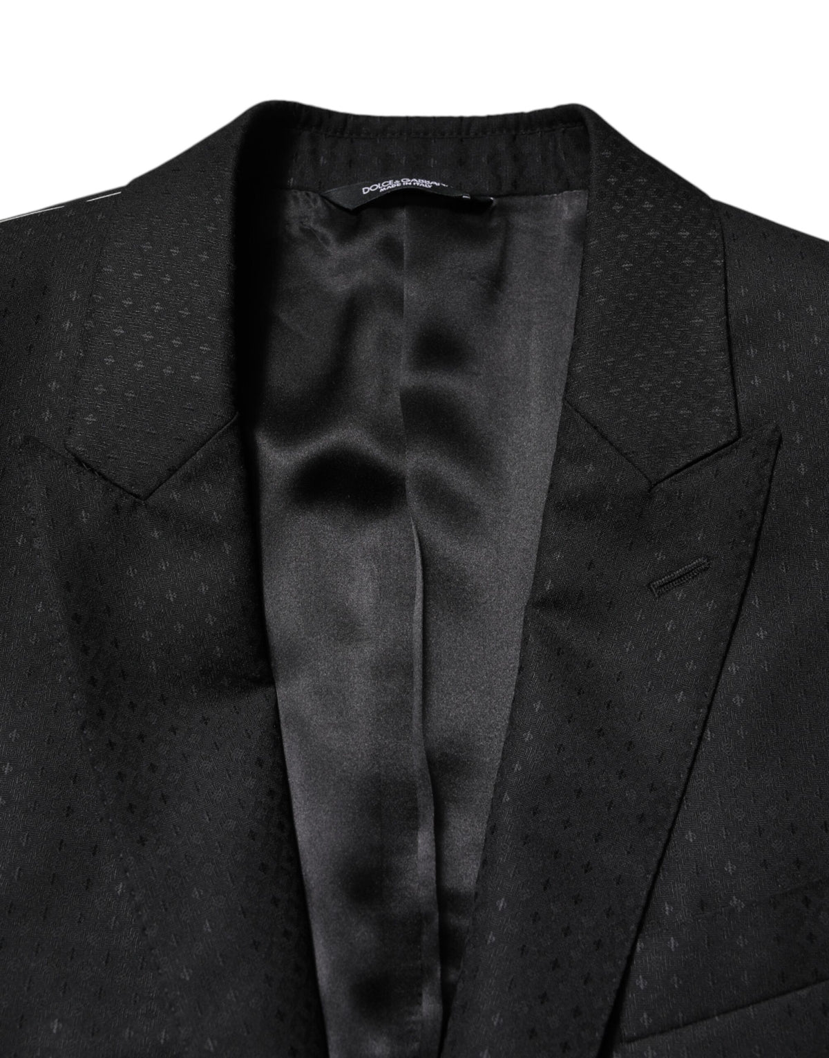 Dolce & Gabbana Men's Regular Fit Slim Mid Rise Virgin Wool Cashmere Silk & Viscose Pant Suit - Black Jacquard