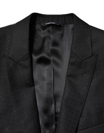 Dolce & Gabbana Men's Regular Fit Slim Mid Rise Virgin Wool Cashmere Silk & Viscose Pant Suit - Black Jacquard