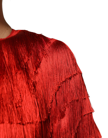 Dolce & Gabbana Women's Shift Round Neck Silk Knee Dress - Red