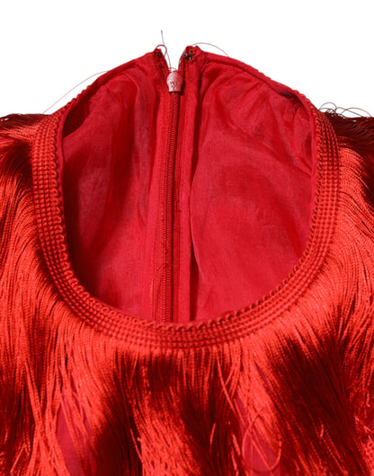Dolce & Gabbana Women's Shift Round Neck Silk Knee Dress - Red