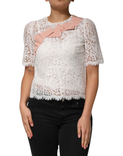 Dolce & Gabbana Women's Short-Sleeve Nylon Cotton & Silk Blouse - White Floral