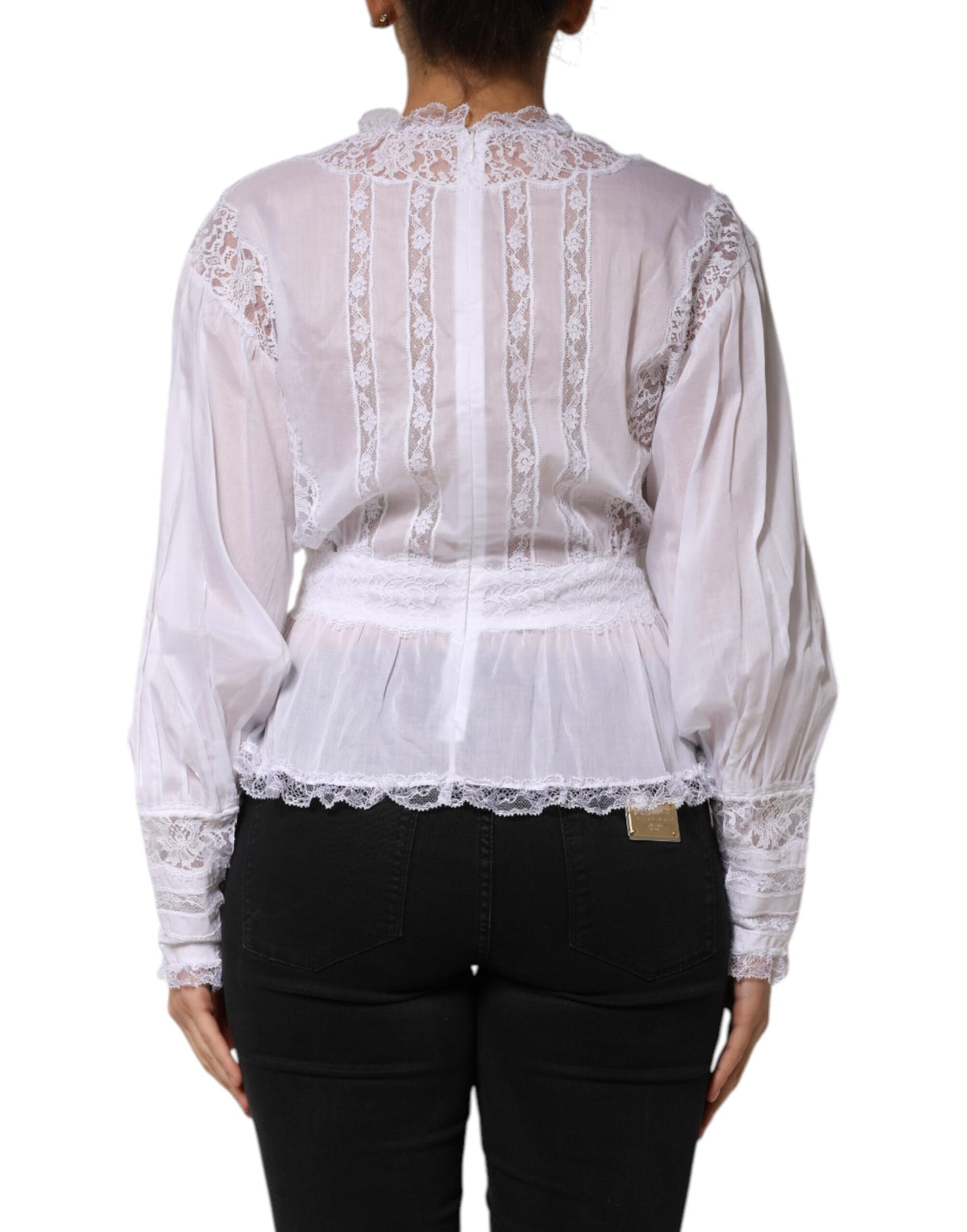 Dolce & Gabbana Women's Long-Sleeve Cotton Nylon Viscose & Lace Blouse - White Floral