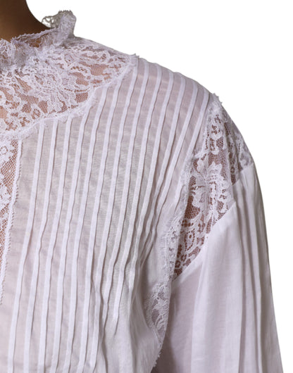 Dolce & Gabbana Women's Long-Sleeve Cotton Nylon Viscose & Lace Blouse - White Floral