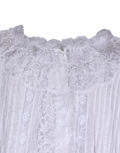 Dolce & Gabbana Women's Long-Sleeve Cotton Nylon Viscose & Lace Blouse - White Floral
