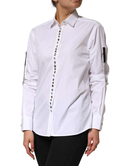 Dolce & Gabbana Women's Long-Sleeve Cotton & Crystal T-Shirt - White