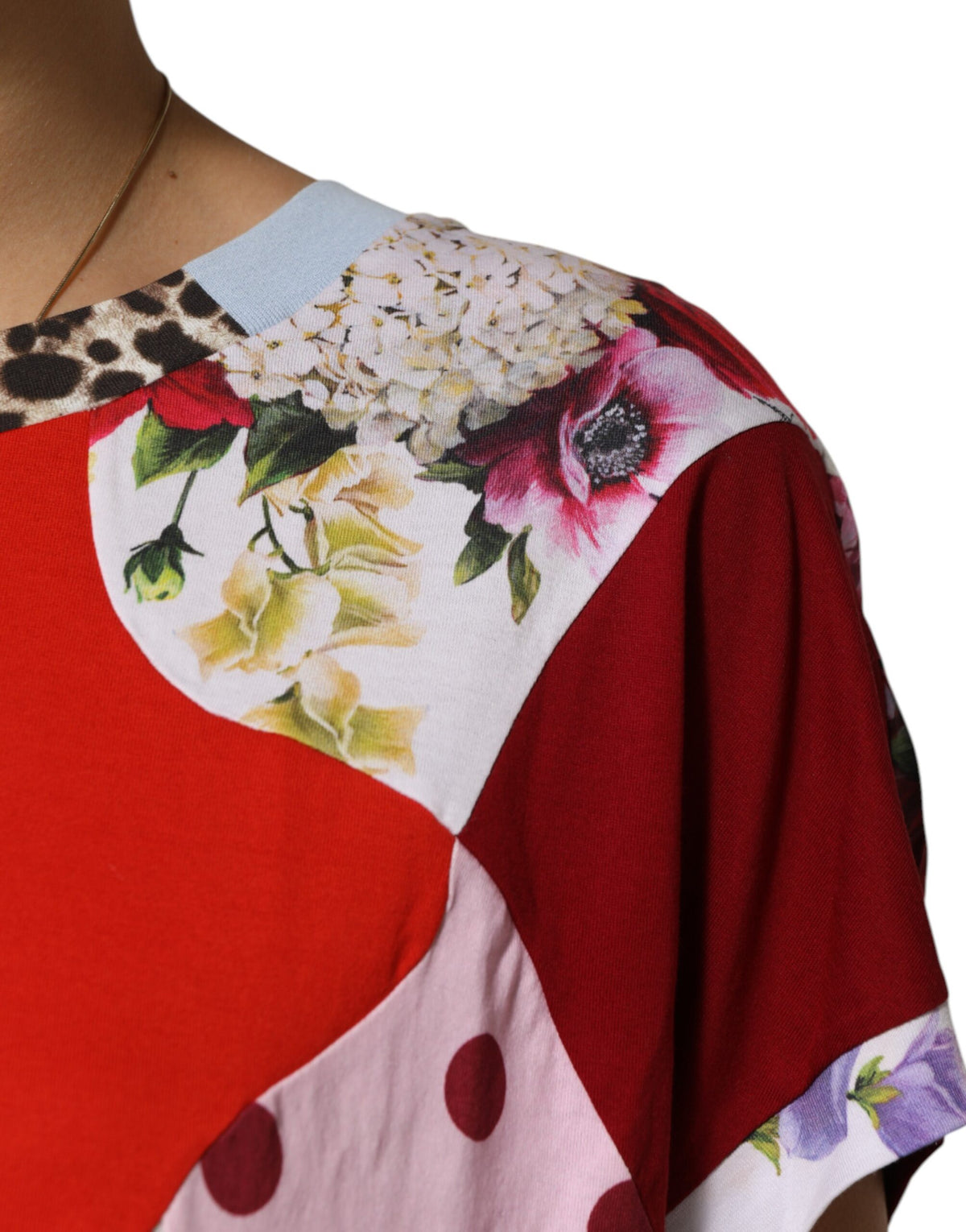 Dolce & Gabbana Women's Short-Sleeve Round Neck Cotton & Silk Blouse - Multicolor Patchwork