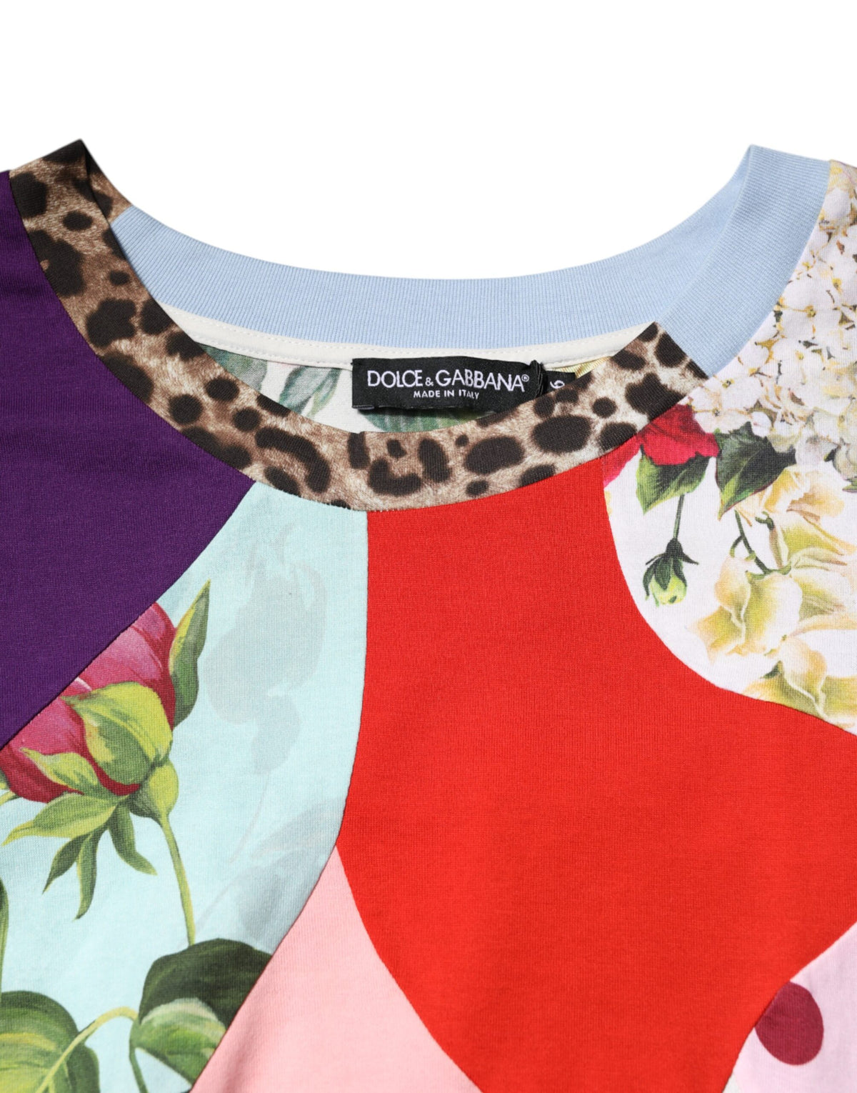 Dolce & Gabbana Women's Short-Sleeve Round Neck Cotton & Silk Blouse - Multicolor Patchwork