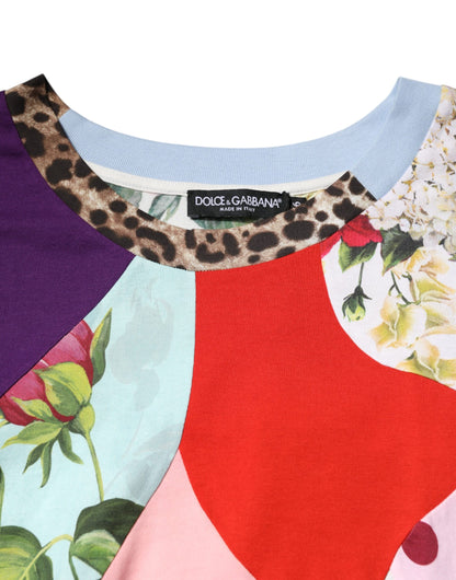 Dolce & Gabbana Women's Short-Sleeve Round Neck Cotton & Silk Blouse - Multicolor Patchwork
