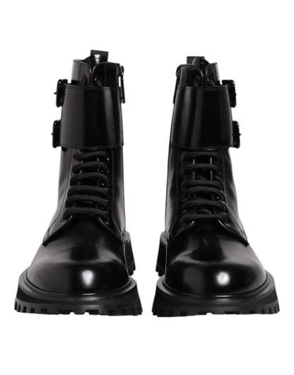 Dolce & Gabbana Men's Calf Leather Lace-Up Mid-Calf Boots - Black