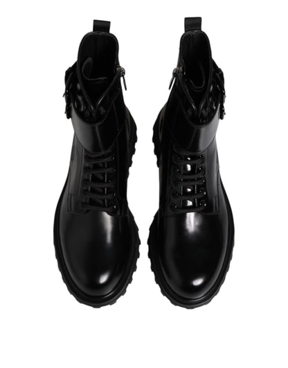 Dolce & Gabbana Men's Calf Leather Lace-Up Mid-Calf Boots - Black