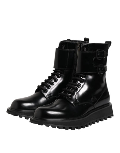 Dolce & Gabbana Men's Calf Leather Lace-Up Mid-Calf Boots - Black
