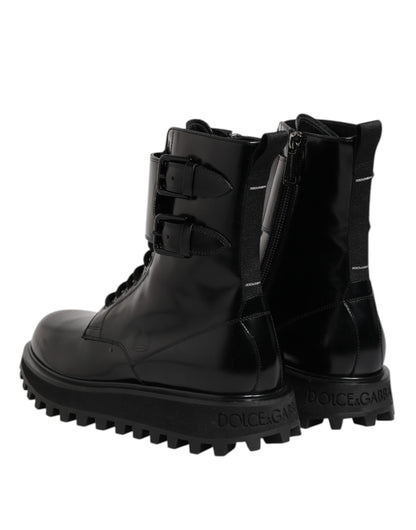 Dolce & Gabbana Men's Calf Leather Lace-Up Mid-Calf Boots - Black
