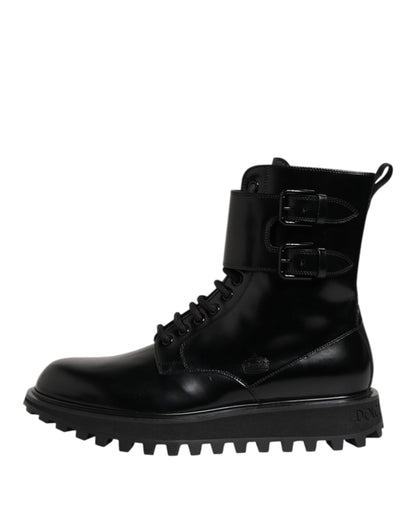 Dolce & Gabbana Men's Calf Leather Lace-Up Mid-Calf Boots - Black