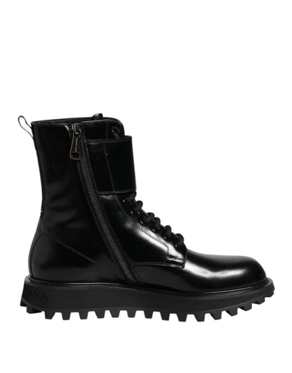 Dolce & Gabbana Men's Calf Leather Lace-Up Mid-Calf Boots - Black