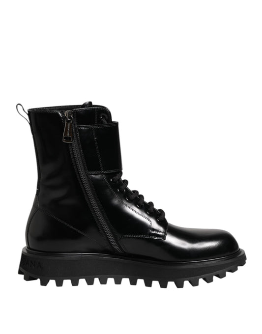Dolce & Gabbana Men's Calf Leather Lace-Up Mid-Calf Boots - Black