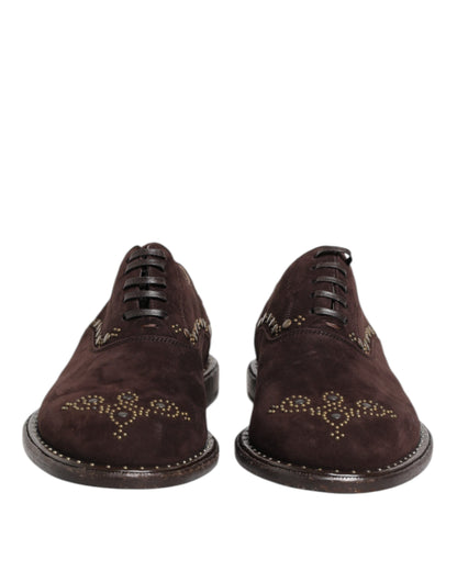 Dolce & Gabbana Men's Viscose Velvet & Leather Oxford Lace-Up Shoes - Brown
